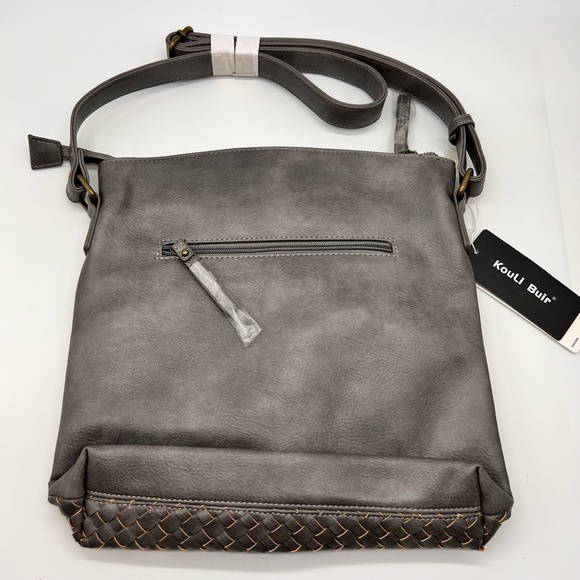 Kouli Buir Gray Large Crossbody Shoulder Handbag Faux Leather Multi Pocket NWT - Picture 3 of 7